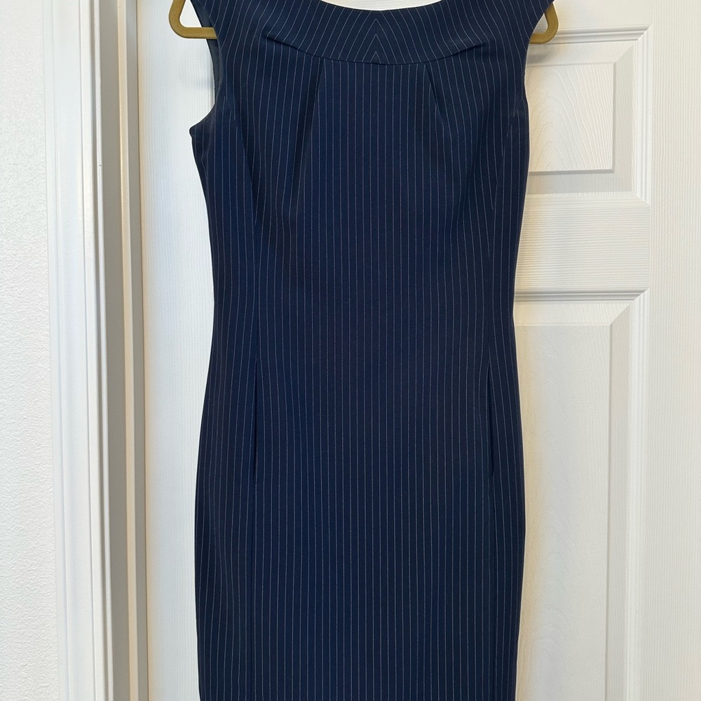 Calvin Klein Navy Pinstripe Sheath Dress - With Pockets!